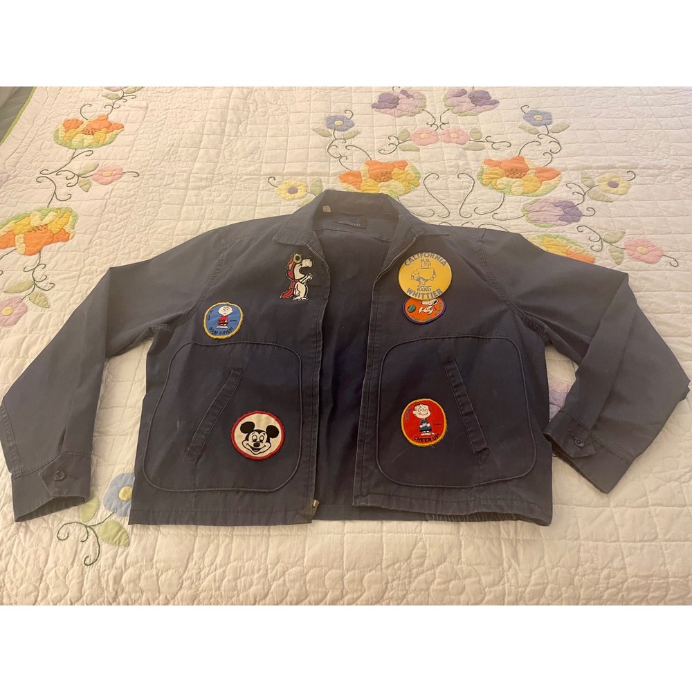 Vintage 1974 Maverick Blue Bell Navy Jacket Patches Snoopy Mickey Mouse Band L